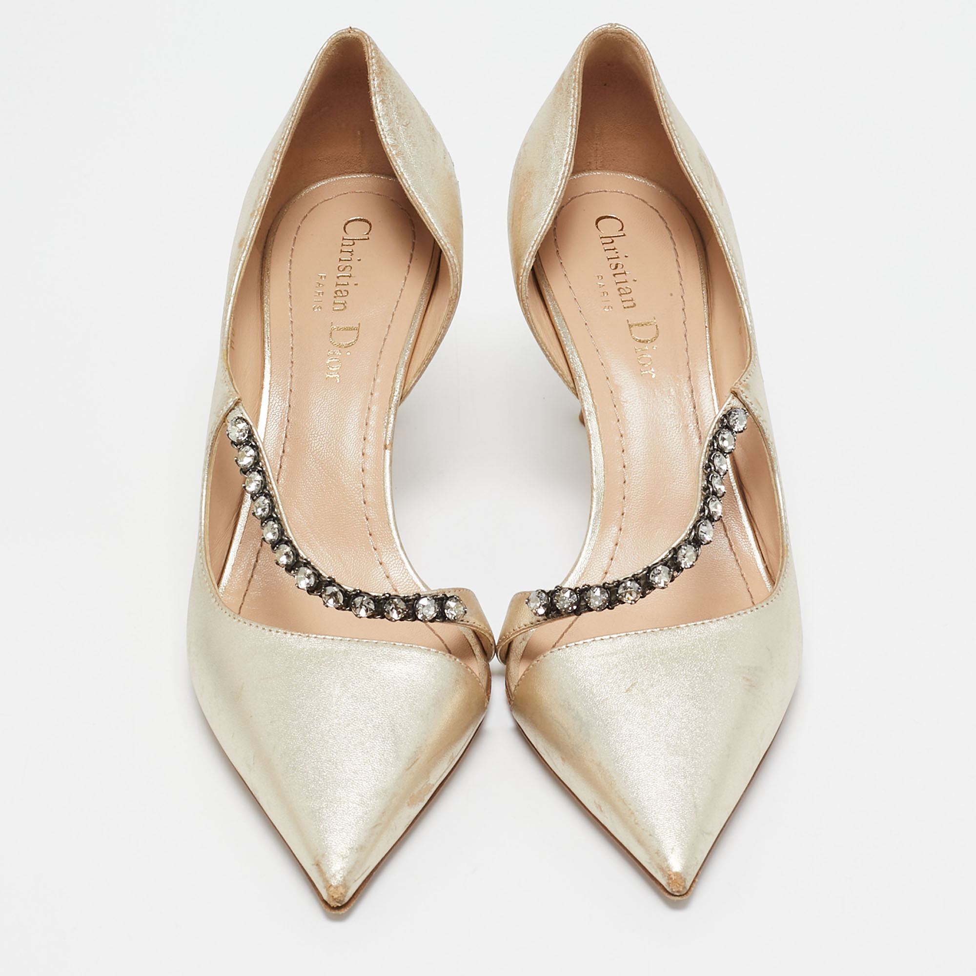 Dior Gold Leather D'orsay Pointed Toe Pumps Size 38