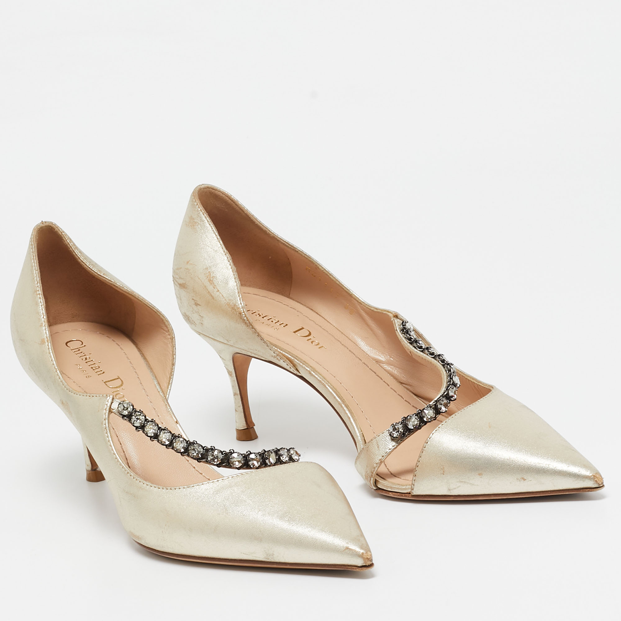 Dior Gold Leather D'orsay Pointed Toe Pumps Size 38