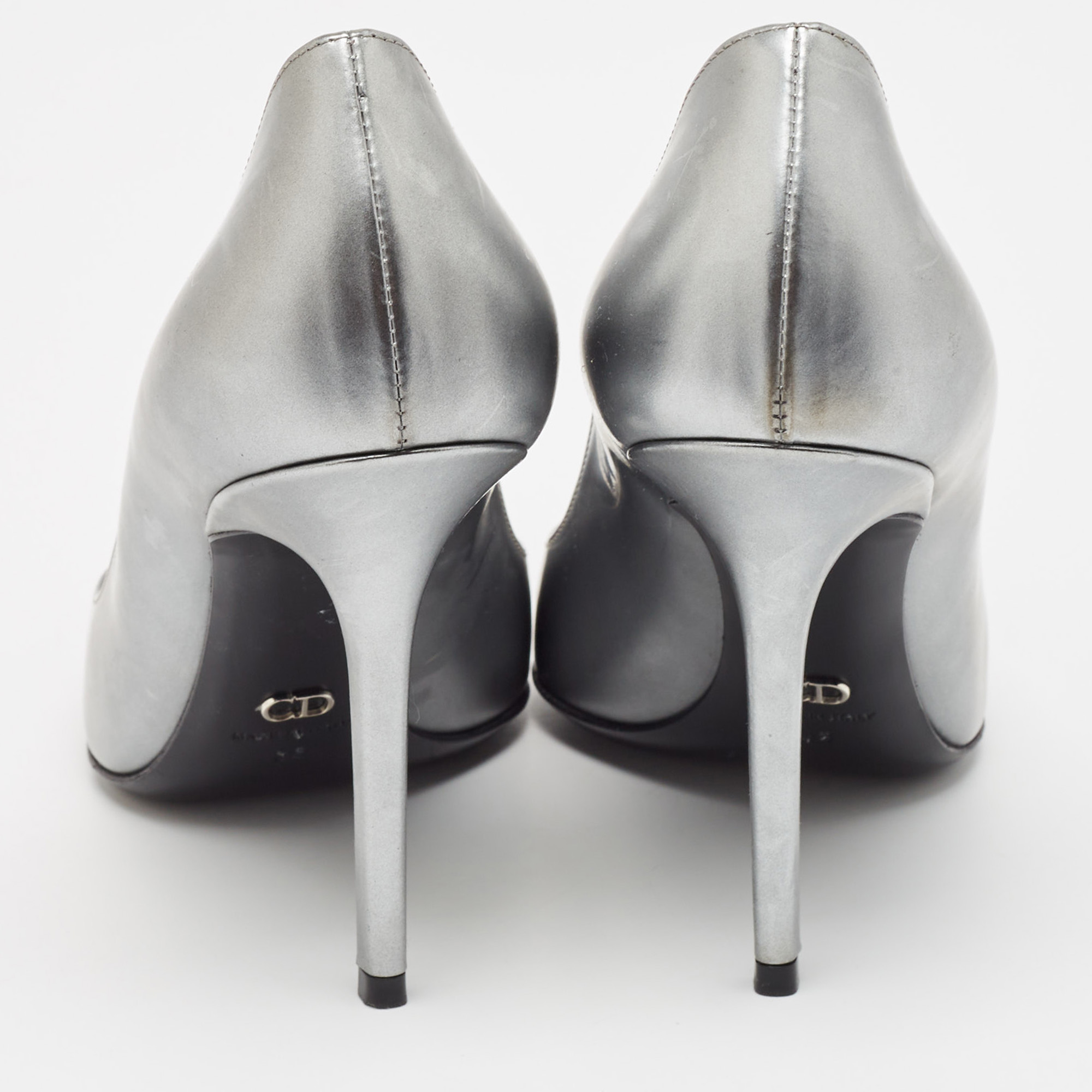 Dior Grey Patent Leather Cannage Pointed Toe Pumps Size 38