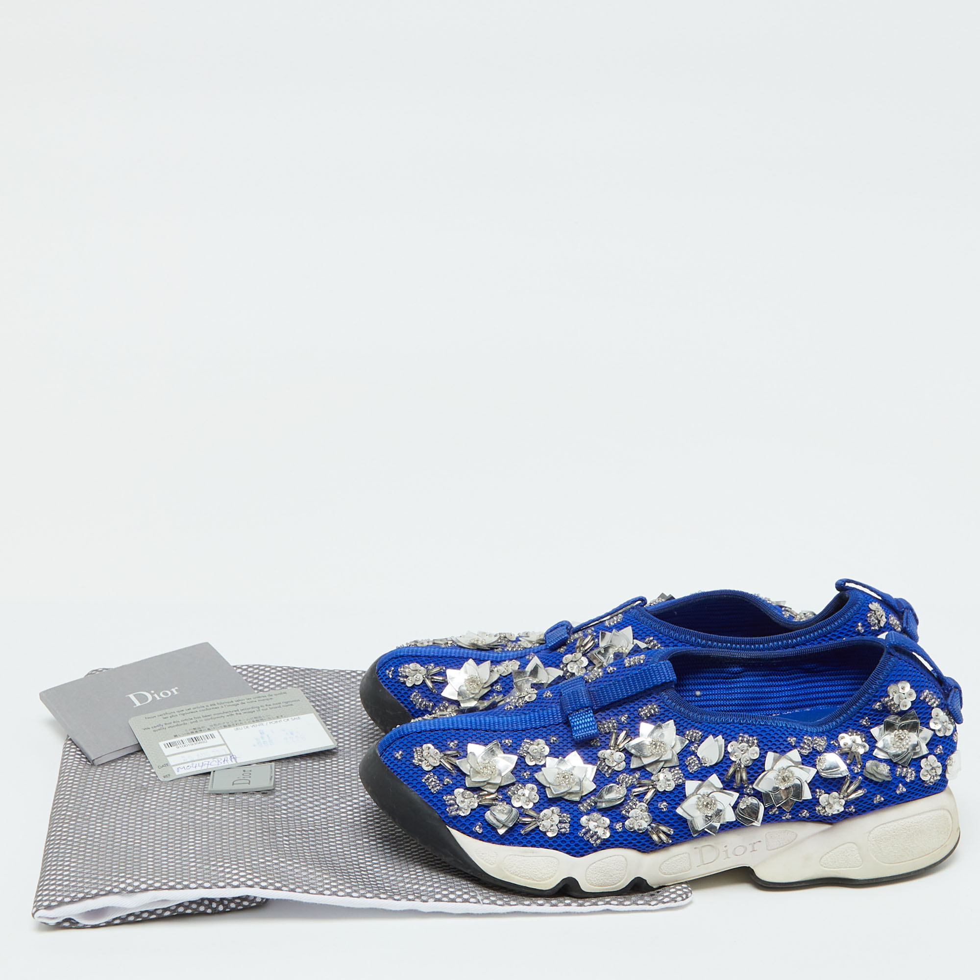 Dior Blue Mesh Embellished Fusion Slip On Sneakers Size 37.5