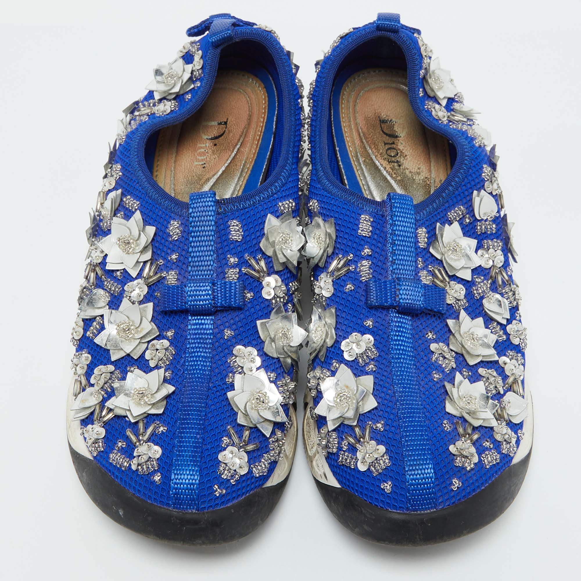 Dior Blue Mesh Embellished Fusion Slip On Sneakers Size 37.5