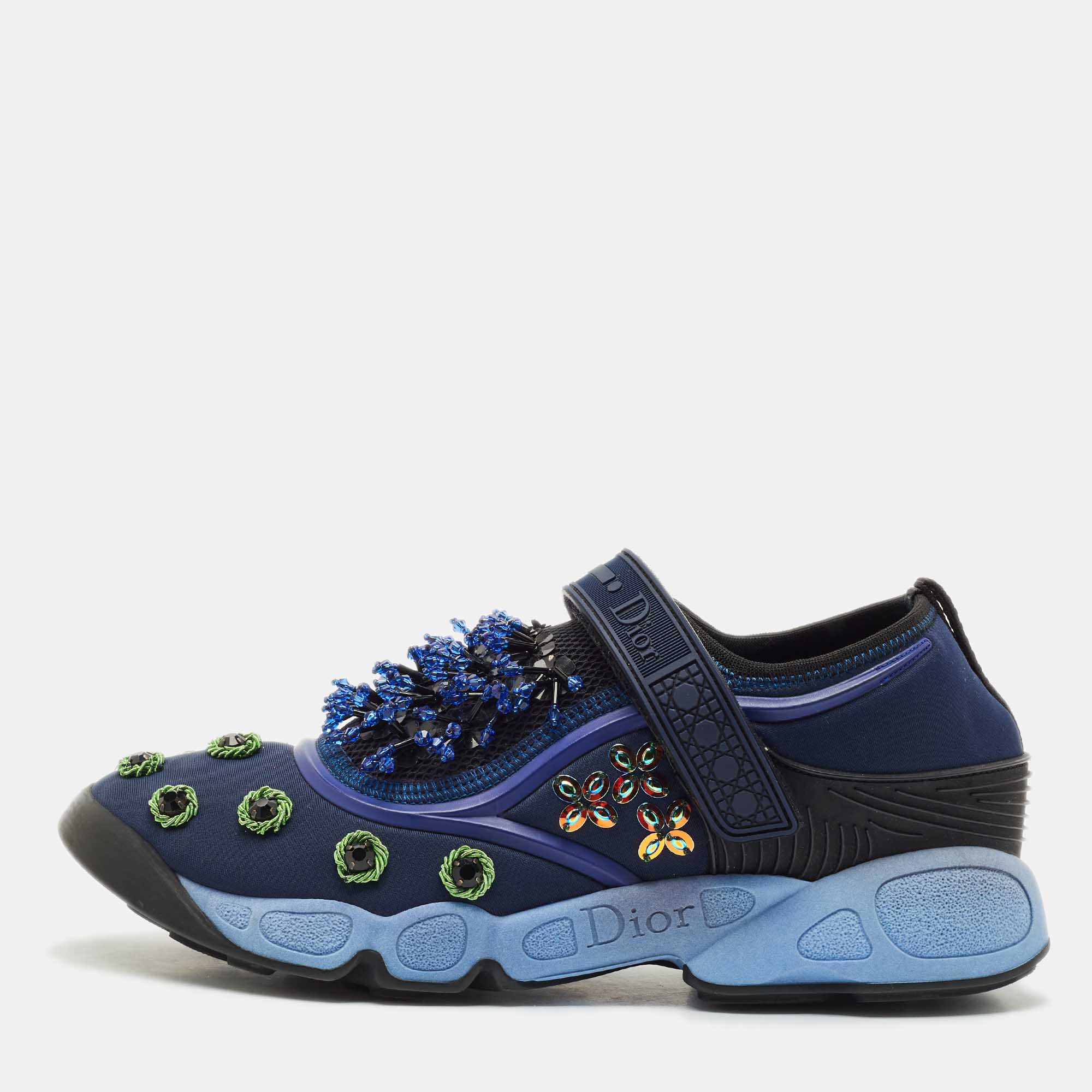 Dior Navy Blue Mesh and Nylon Fusion Floral Embellished Slip On Sneakers Size
Dior Navy Blue Mesh and Nylon Fusion Floral Embellished Slip On Sneakers Size