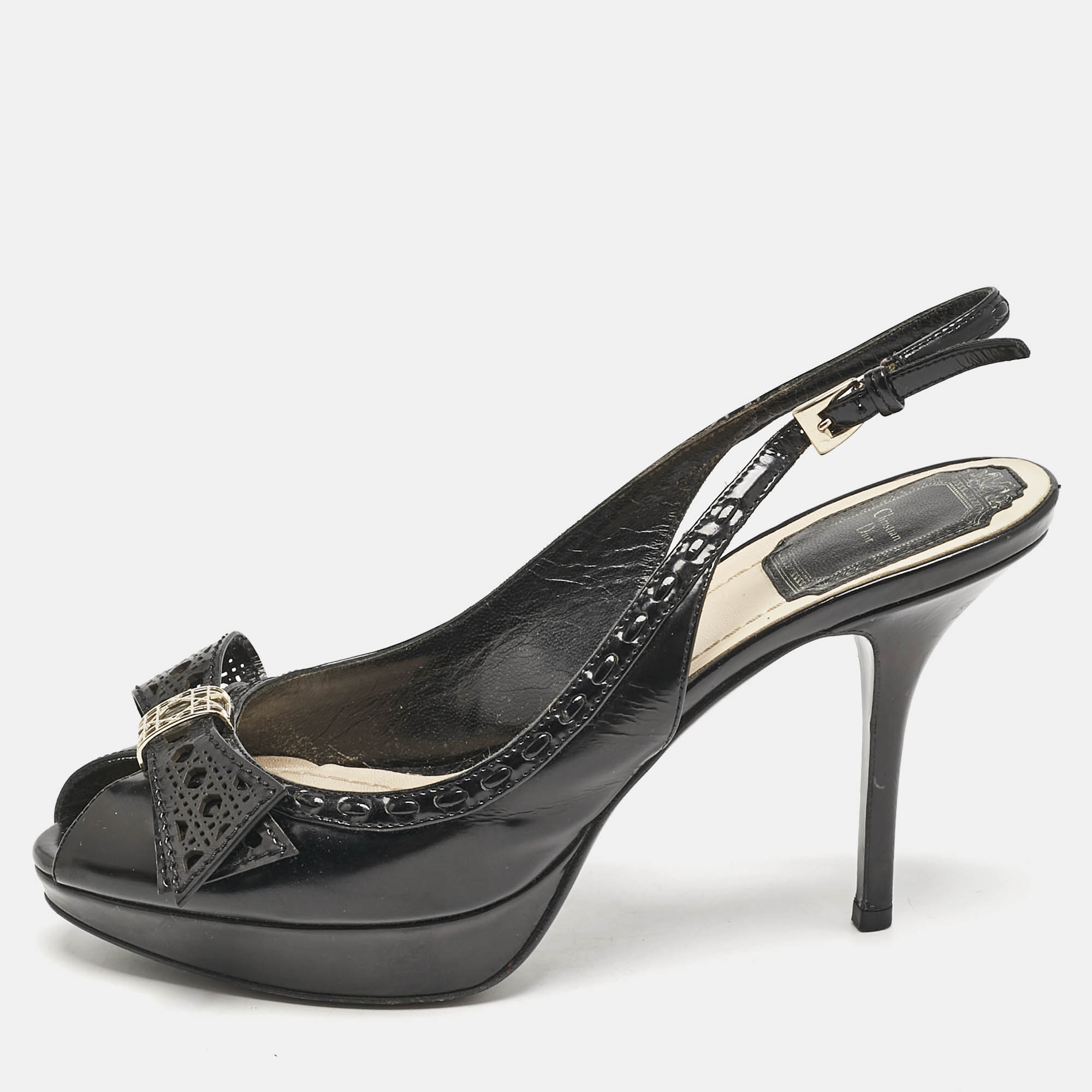 Dior Black Patent Leather Cannage Bow Detail 'Butterfly' Slingback Pumps Size
Dior Black Patent Leather Cannage Bow Detail 'Butterfly' Slingback Pumps Size