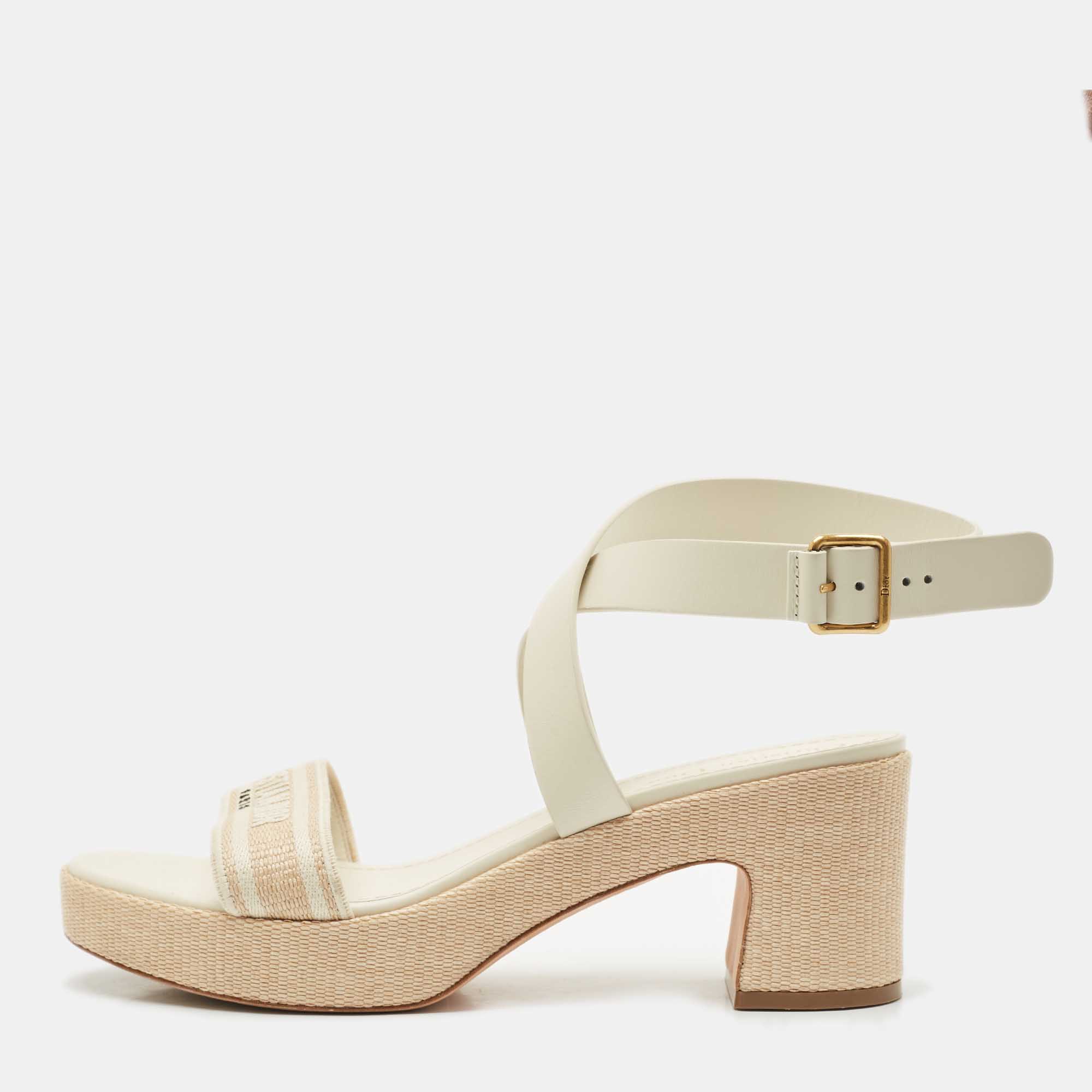 Dior Grey/Beige Leather and Canvas Dway Block Heel Ankle Strap Sandals Size, Cream
Dior Grey/Beige Leather and Canvas Dway Block Heel Ankle Strap Sandals Size, Cream