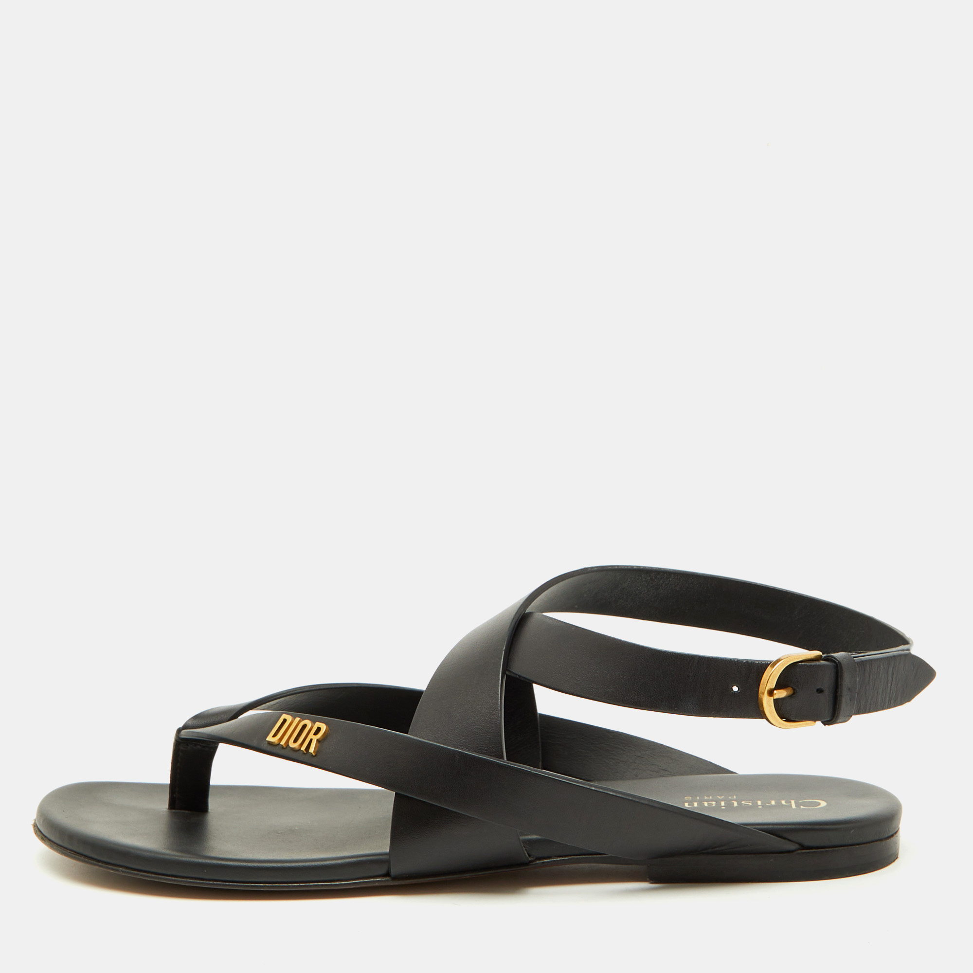 Leather Strappy Up Flat Thong Sandals Size 38 - Dior - Modalova