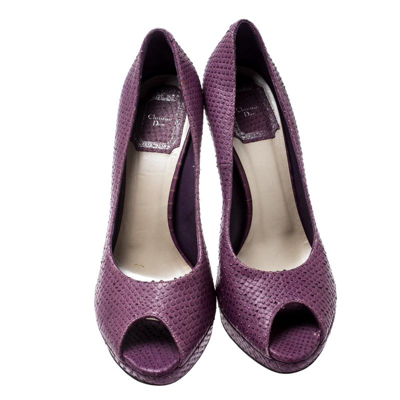 Dior Purple Python Miss Dior Peep Toe Platform Pumps Size 37.5