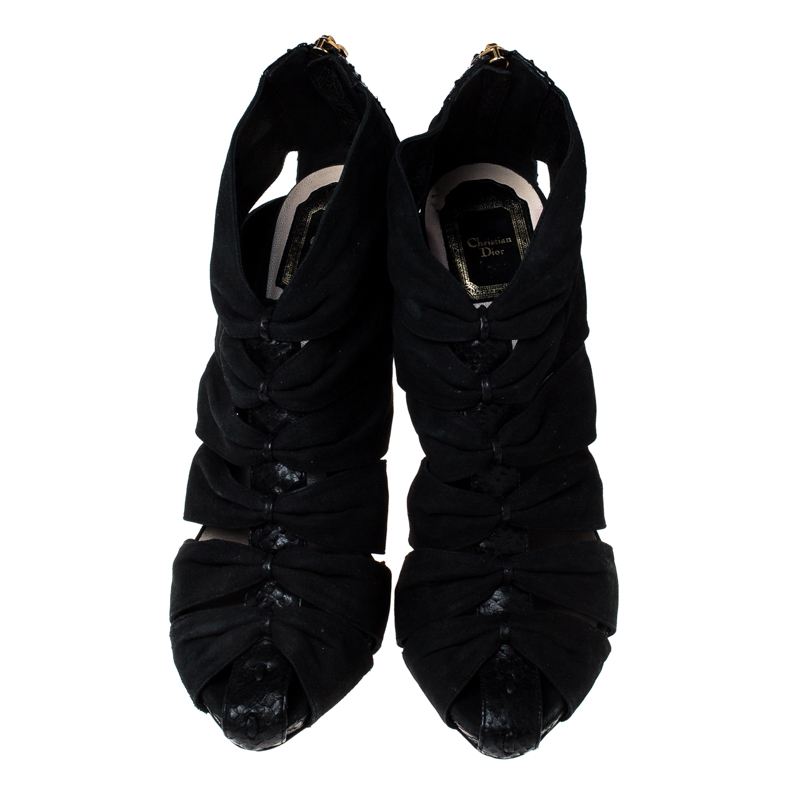 Dior Black Python Leather And Suede Caged Platform Sandals Size 39.5