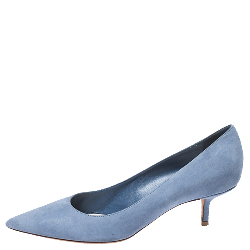 blue suede kitten heel shoes