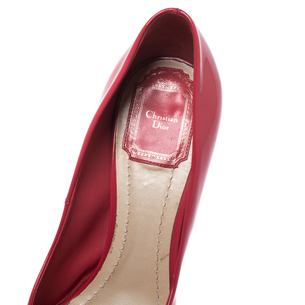 Christian Dior Pink Patent Leather Peep Toe Platform Pumps Size 37.5