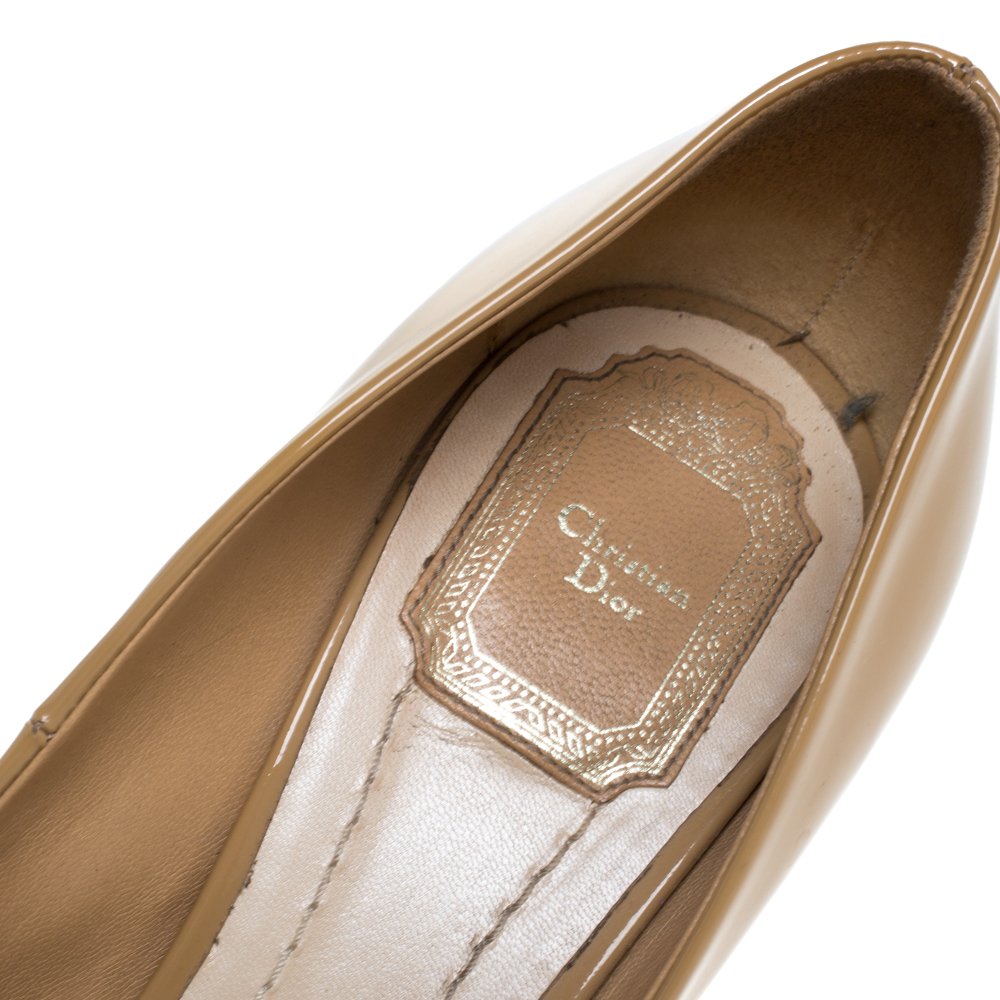 Dior Beige Patent Leather Miss Dior Peep Toe Platform Pumps Size 39.5