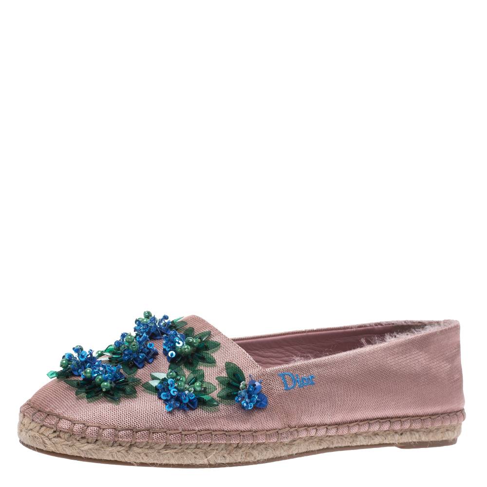 Image of Dior Blush Pink Embellished Fabric Espadrilles Size