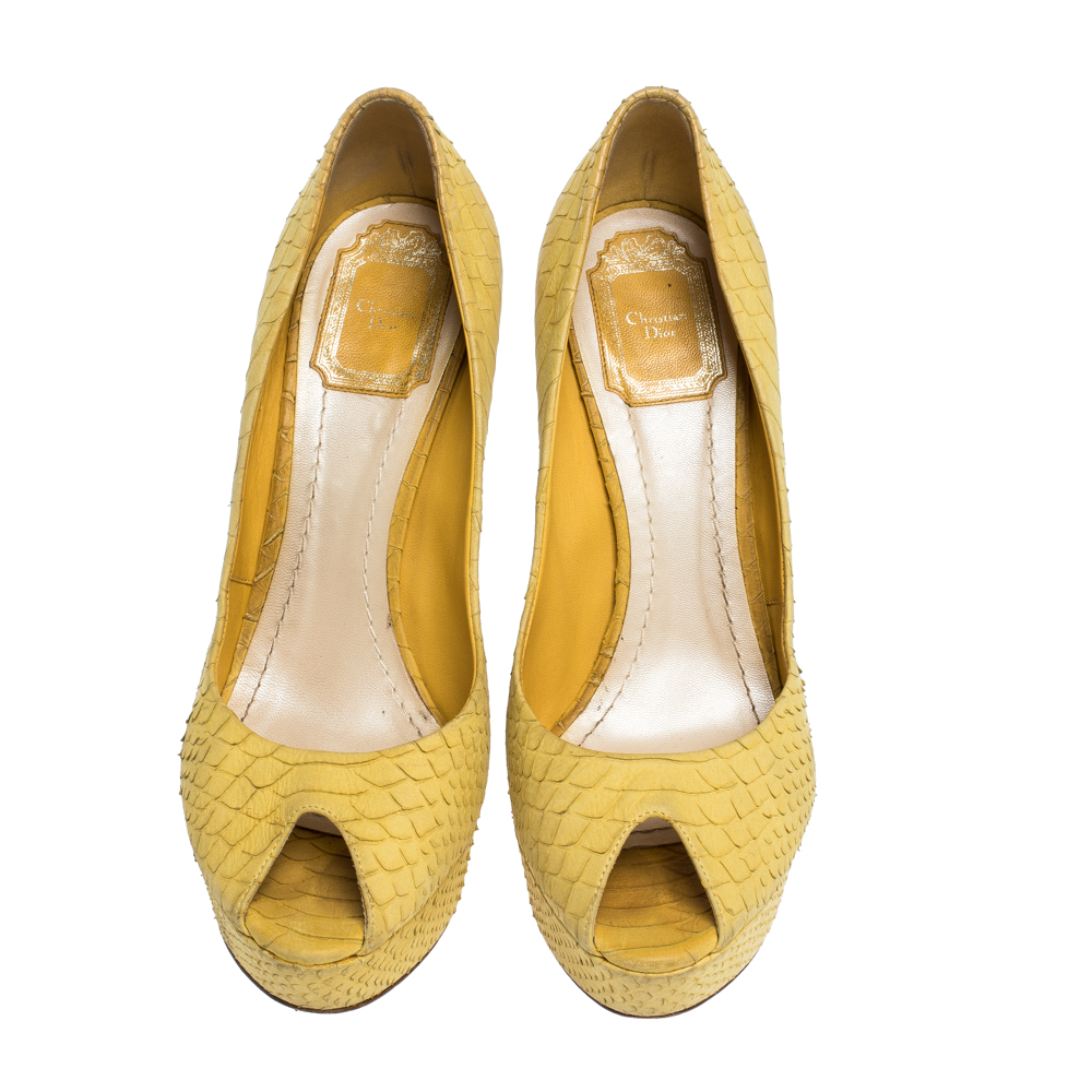 Dior Yellow Python Embossed Miss Dior Pumps Size 38.5