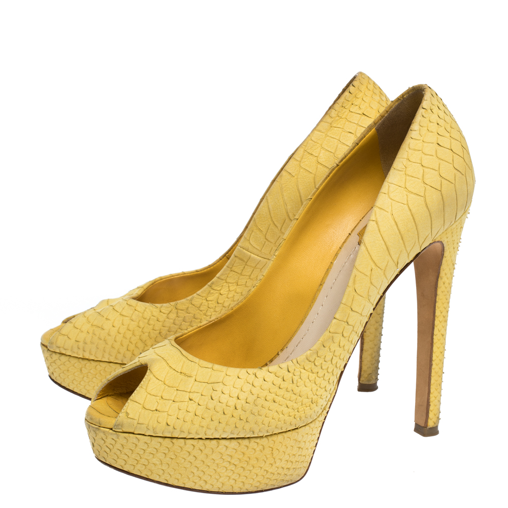 Dior Yellow Python Embossed Miss Dior Pumps Size 38.5