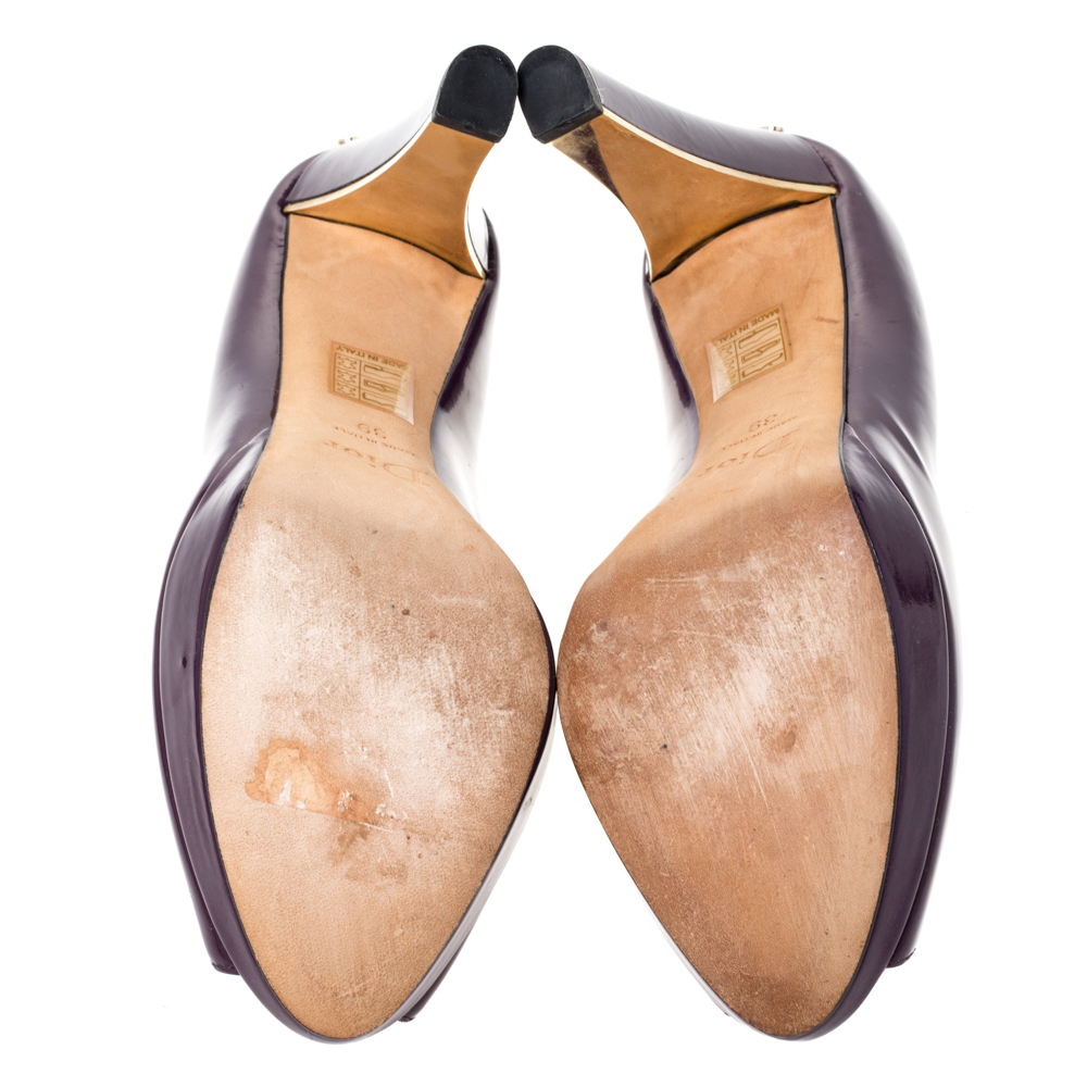 Dior Purple Patent Leather Platform Peep Toe Pumps Size 39