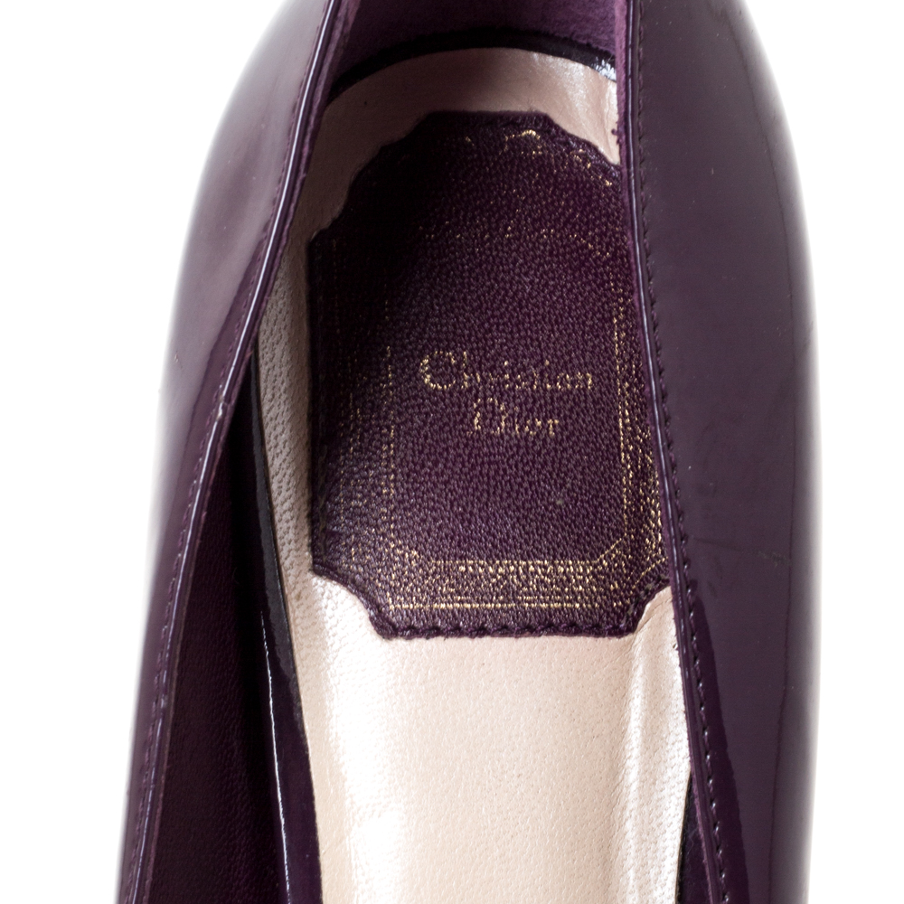 Dior Purple Patent Leather Platform Peep Toe Pumps Size 39