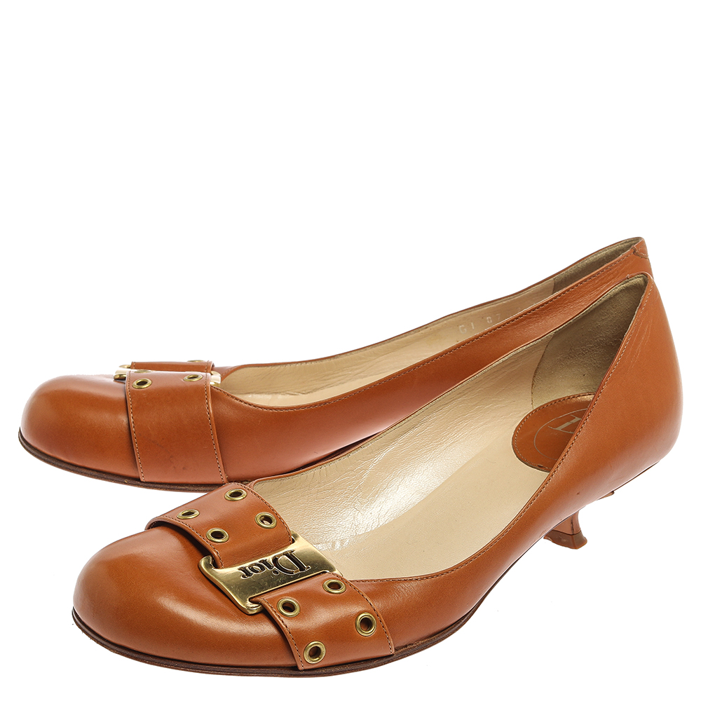 Dior Brown Leather Grommet Buckle Toe Pumps Size 38.5