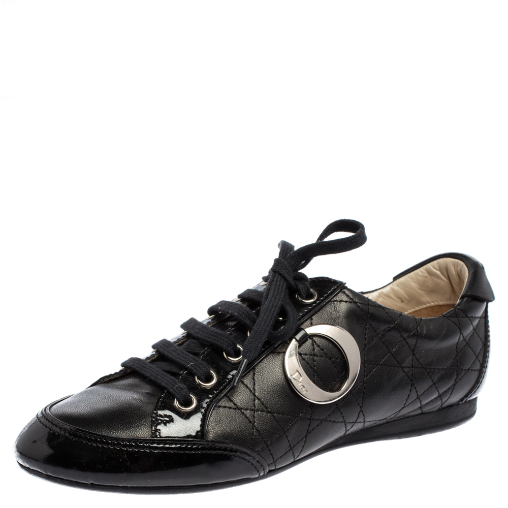 Image of Dior Black Cannage Leather Low Top Sneakers Size