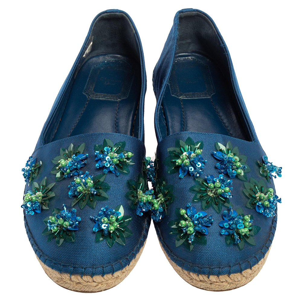 Dior Blue Mesh Espadrille Slip On Ballet Flats Size 39