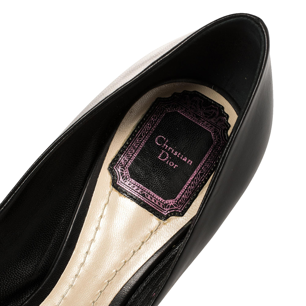 Dior Black Leather Plaque Peep Toe Pumps Size 38.5