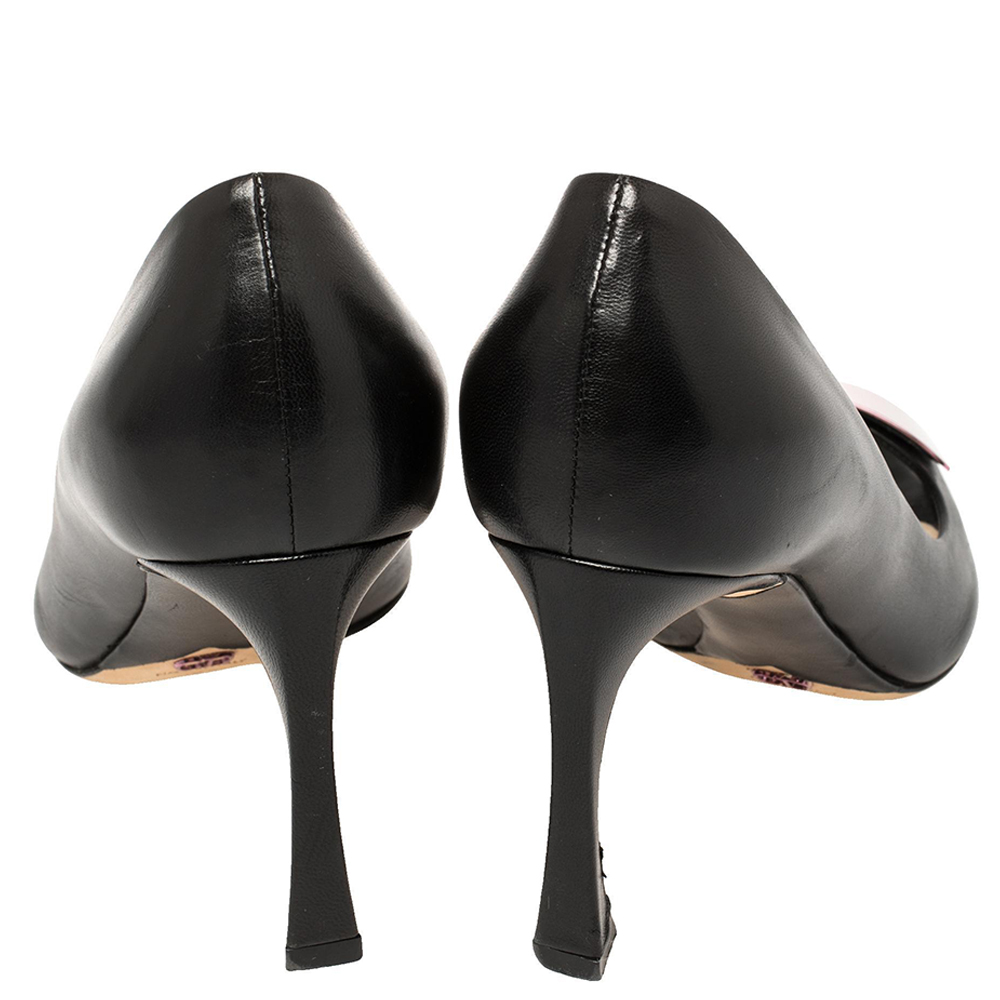 Dior Black Leather Plaque Peep Toe Pumps Size 38.5
