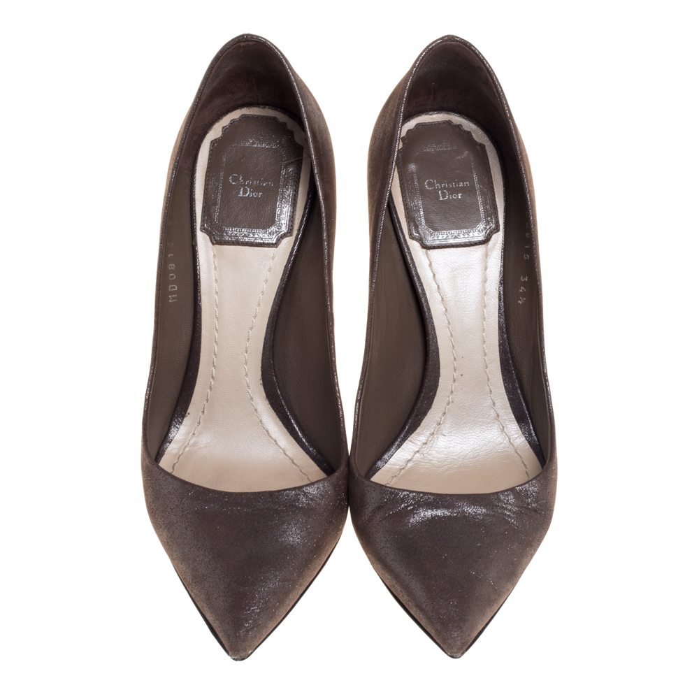 Dior Iridescent Brown Suede Cherie Pointed Toe Pumps Size 34.5