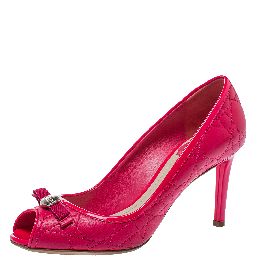 Dior Pink Patent Leather And Leather Peep Toe Pumps Size 36.5