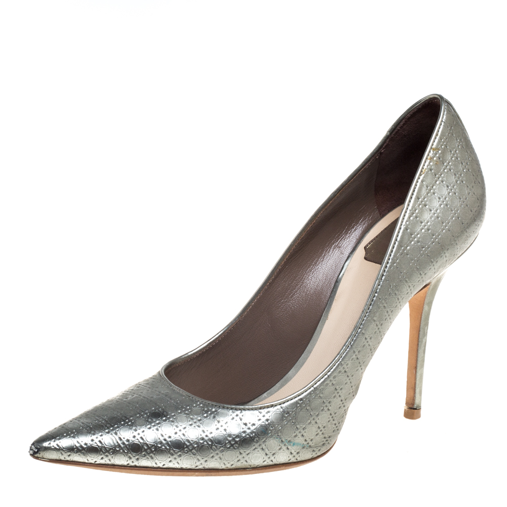 Dior Silver Leather Cannage Pumps Size 39