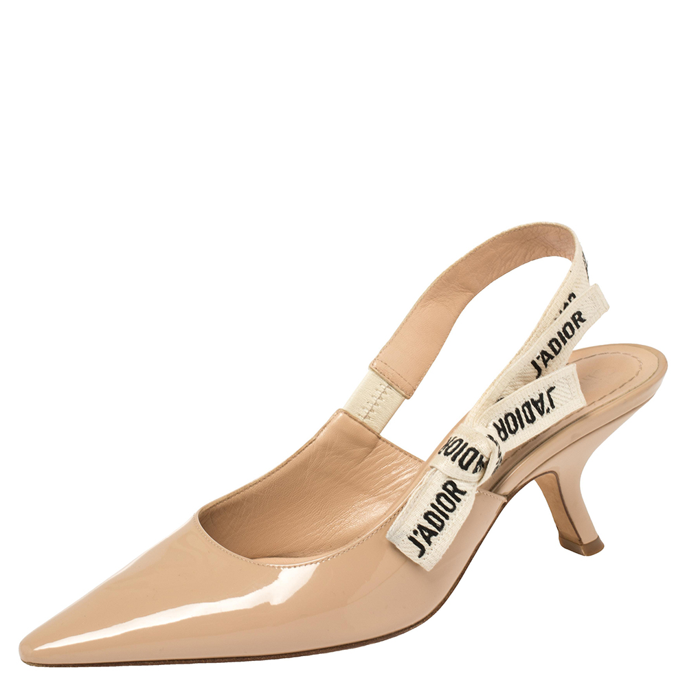 Dior Beige Patent Leather J'adior Slingback Sandals Size 37