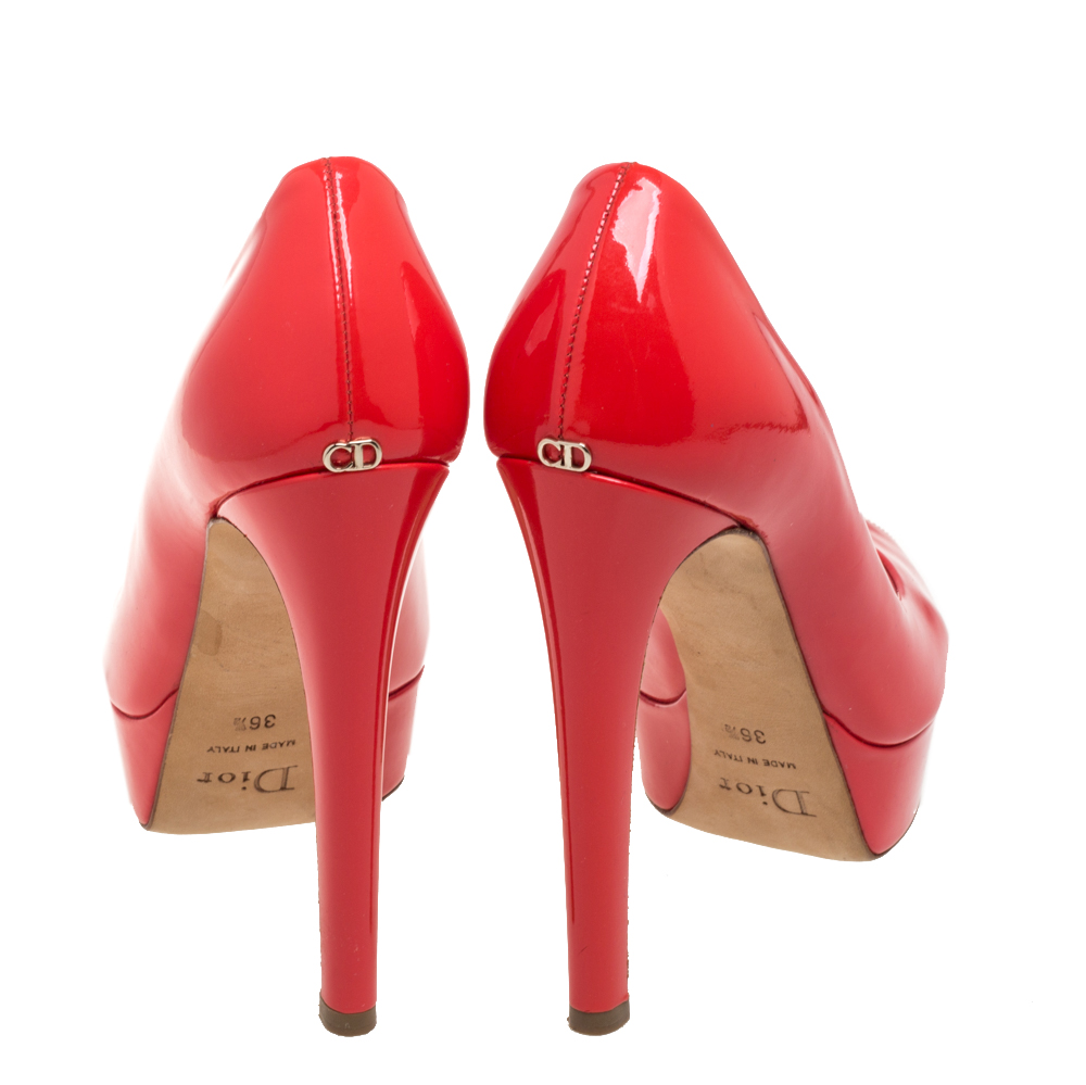 Dior Red Patent Leather Peep Toe Platform Pumps Size 36.5
