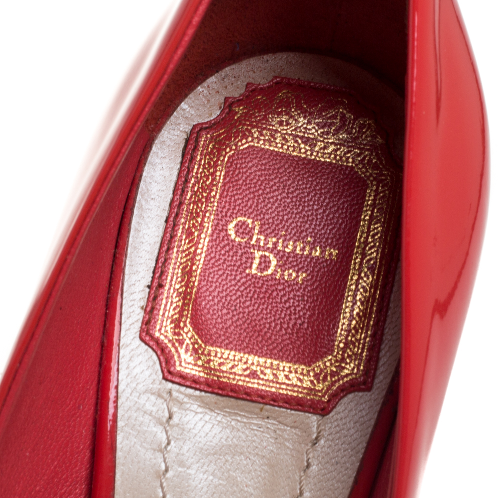 Dior Red Patent Leather Peep Toe Platform Pumps Size 36.5