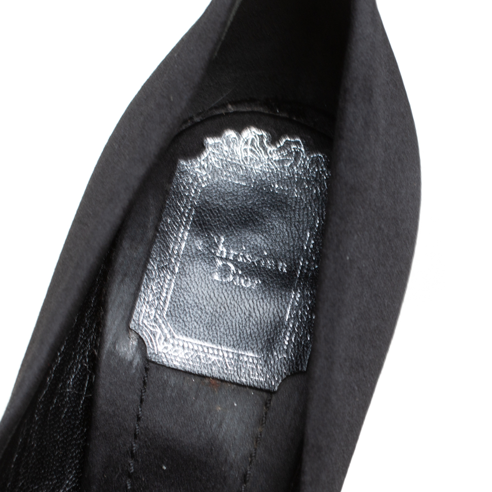 Dior Black Satin Cannage Heel Peep Toe Platform Pumps Size 36