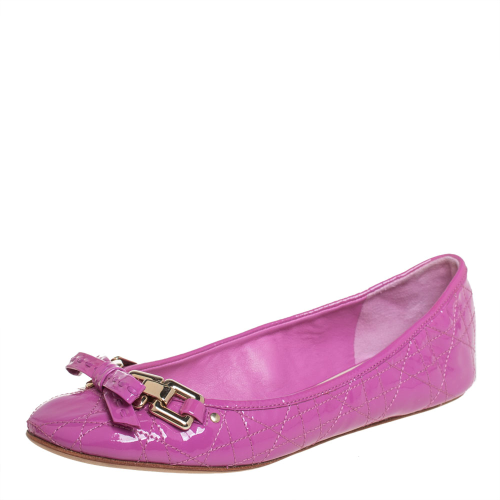 Dior Pink Patent Leather Bow Ballet Flats Size 36