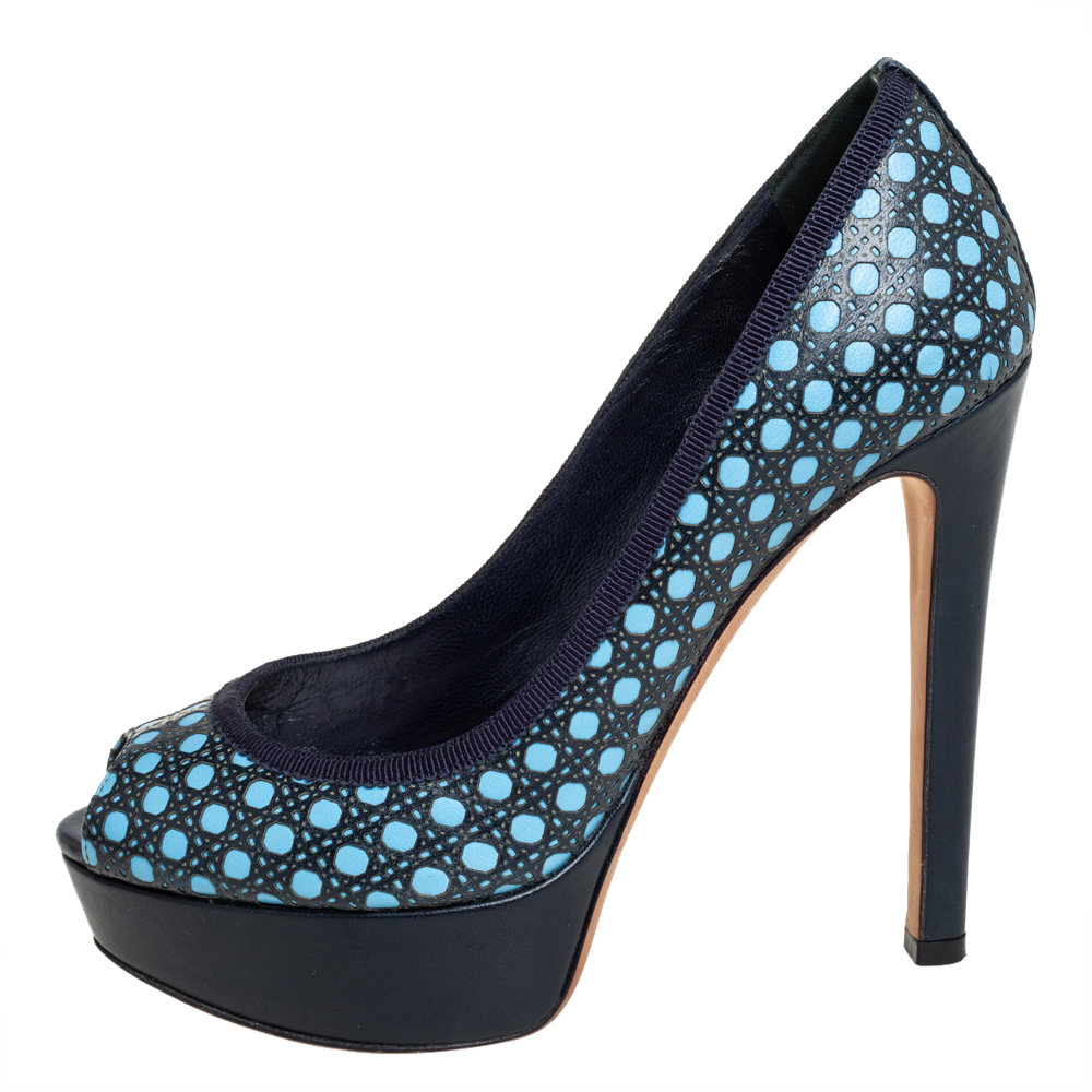 Dior Black/Blue Leather Peep Toe Platform Pumps Size
Dior Black/Blue Leather Peep Toe Platform Pumps Size