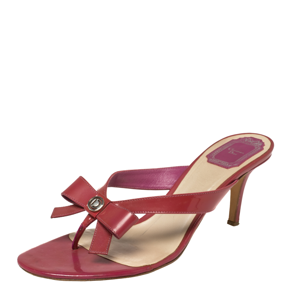 Dior Red Patent Leather Bow Sandals Size 38.5