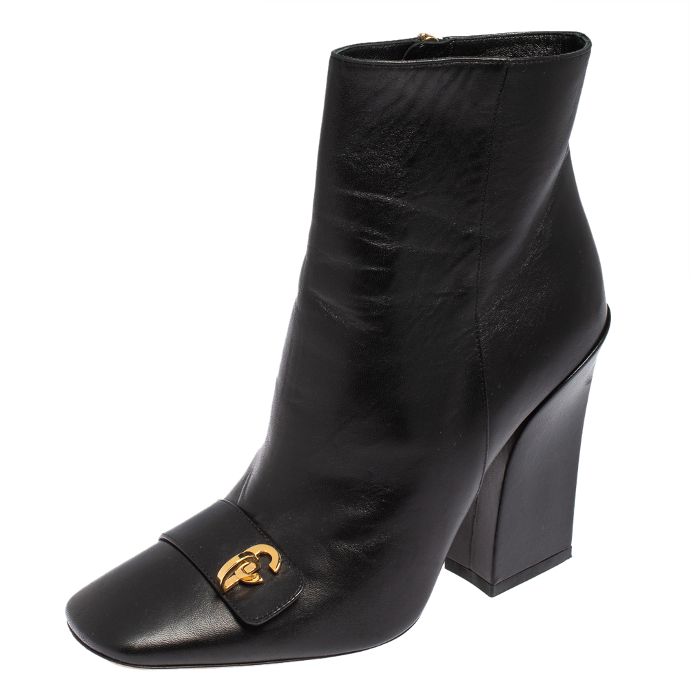 Dior Black Leather CD Logo Embellished Ankle Length Boots Size 39