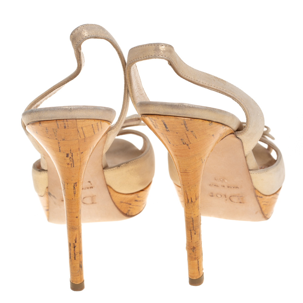 Dior Shimmery Leather Bow Detail Platform Sandals Size 38.5