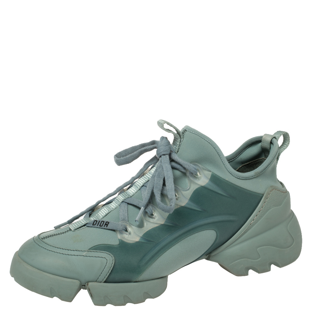 Dior Pale Green Neoprene And PVC D Connect Sneakers Size 39.5