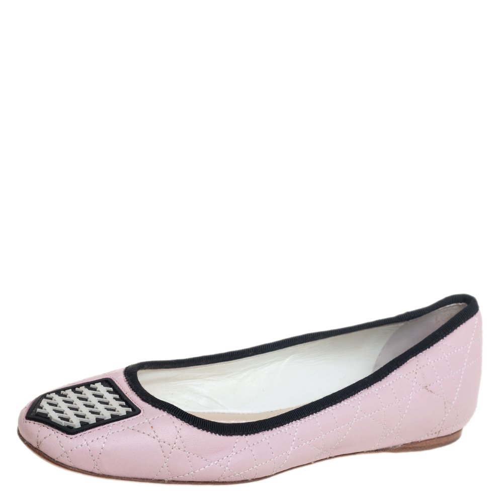 Dior Pink Cannage Leather And Fabric Ballet Flats Size 38.5