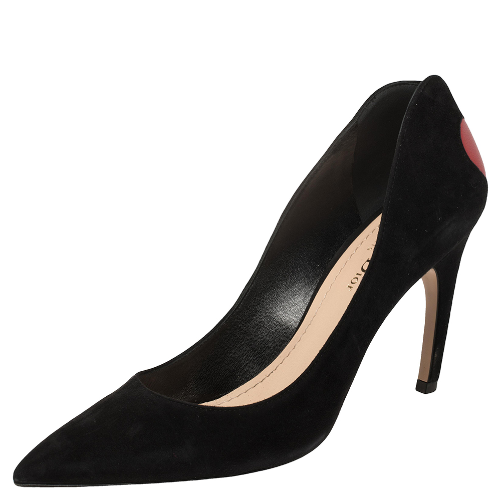 Dior Black Suede And Red Leather Amour Pumps Size 39