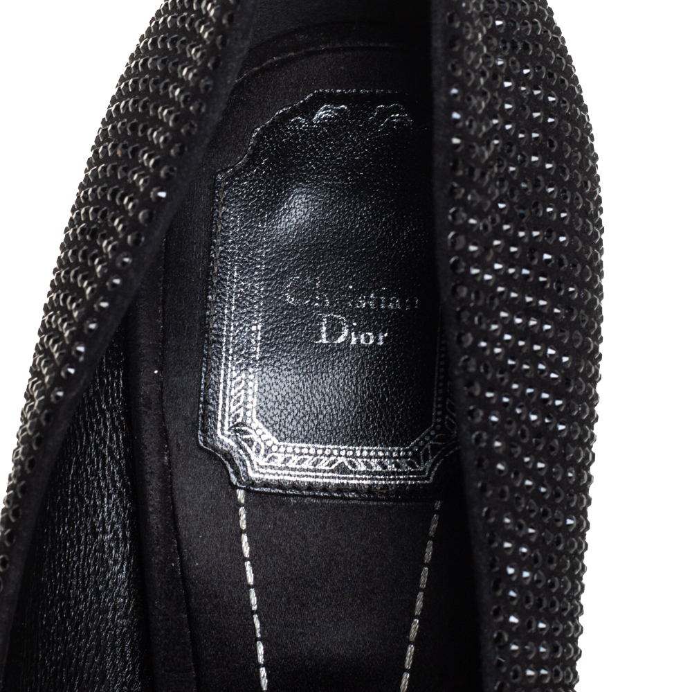 Dior Black Crystal Embellished Suede Square Toe Pumps Size 40