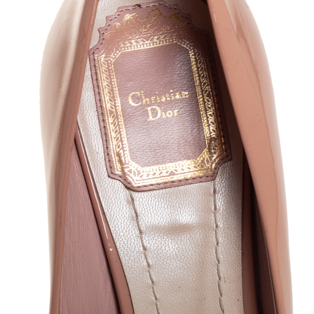 Dior Beige Patent Leather Miss Dior Peep Toe Platform Pumps Size 38.5
