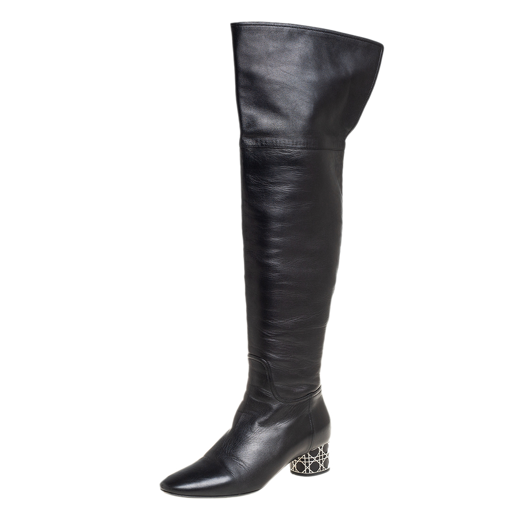 Dior Black Leather Over Knee High Boots Size 39.5