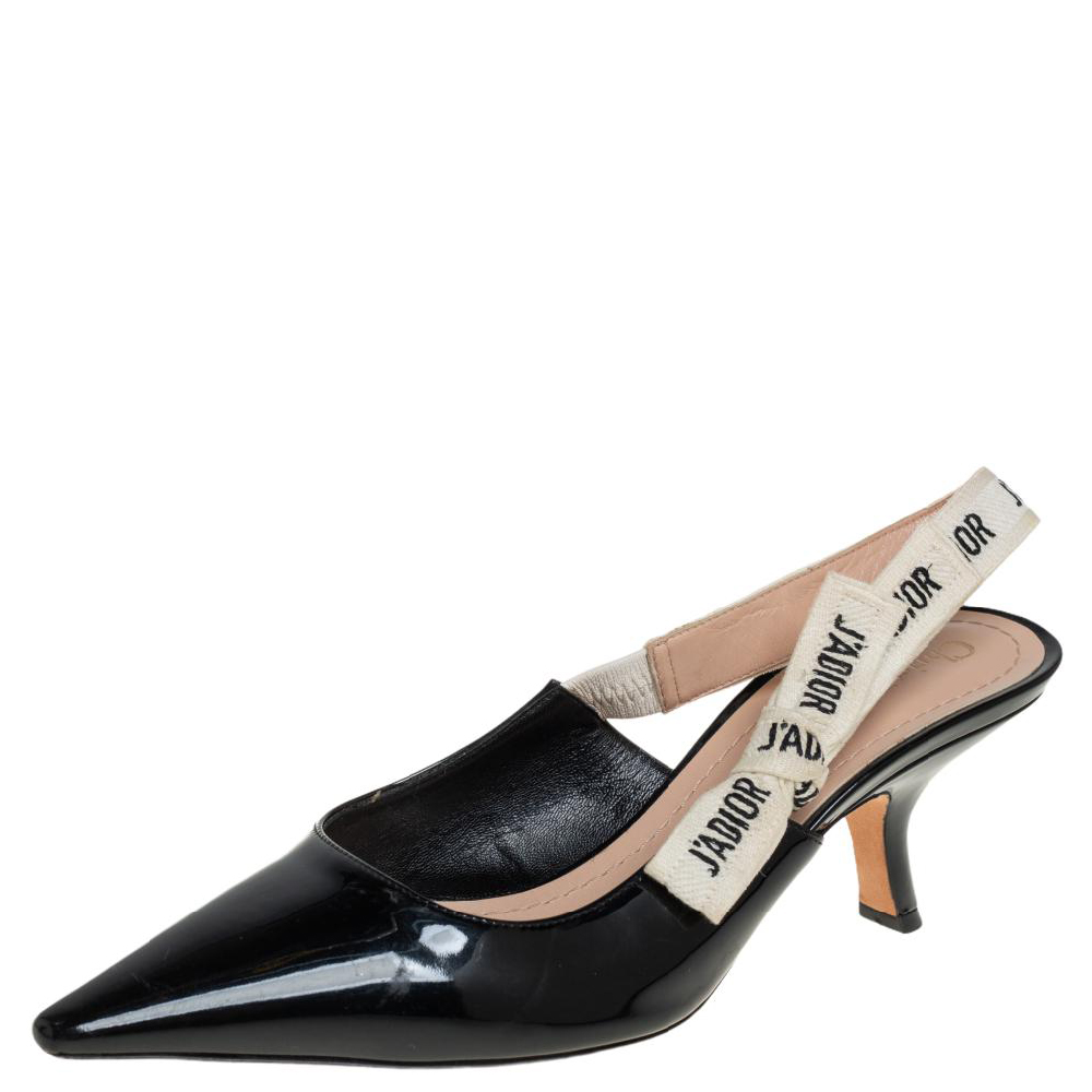 Dior Black Patent Leather J'Adior Slingback Sandals Size 40