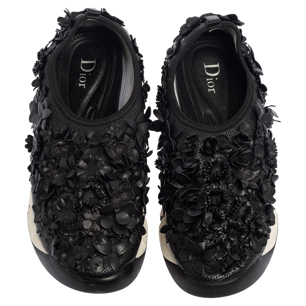 Dior Leather Flower Embellished  Fusion  Sneakers Size 37.5