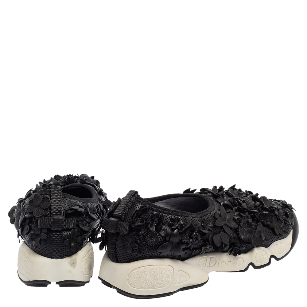 Dior Leather Flower Embellished  Fusion  Sneakers Size 37.5
