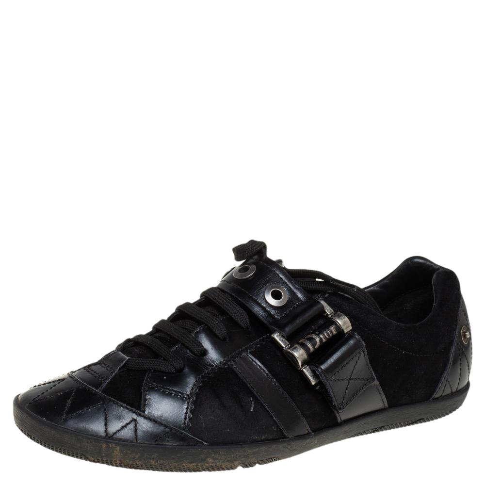 Dior Black Suede and Leather Buckle Detail Low Top Sneakers Size 38