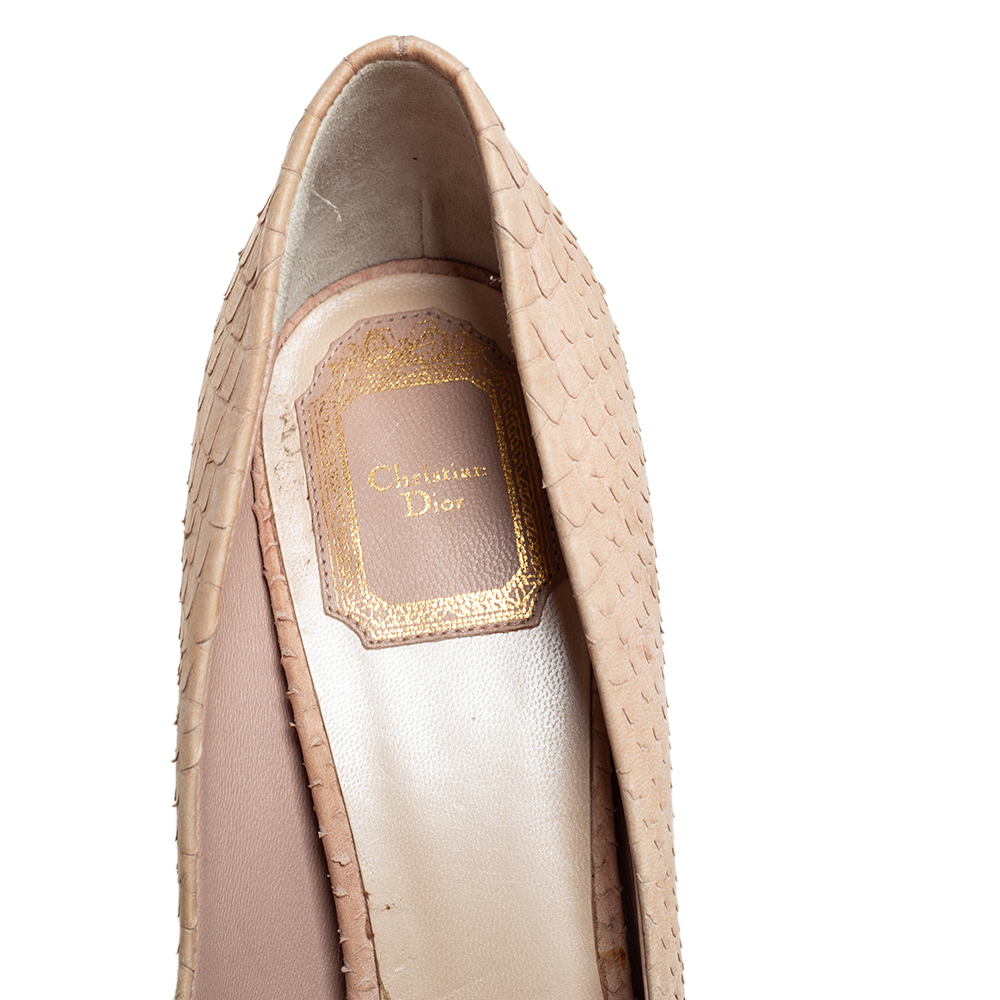 Dior Beige Python-Embossed Leather Round Toe Pumps Size 38