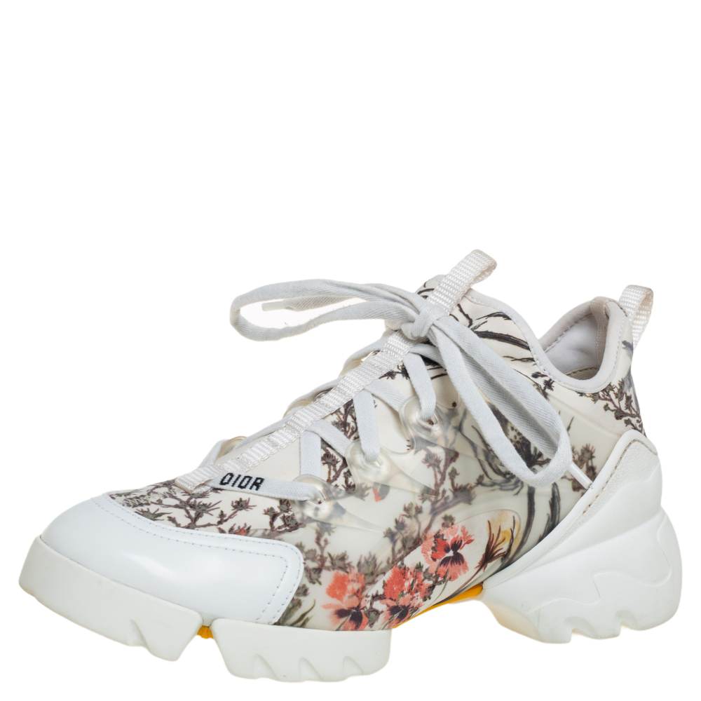 Dior Multicolor Printed Neoprene And White Leather D-Connect Kaleidoscopic Sneakers Size 36.5