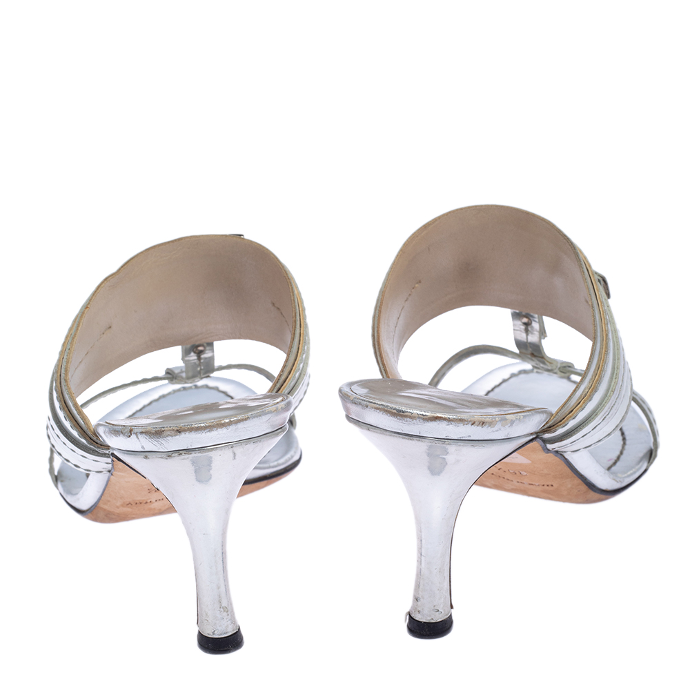 Dior Silver Leather T-Strap Slide Sandals Size 36.5
