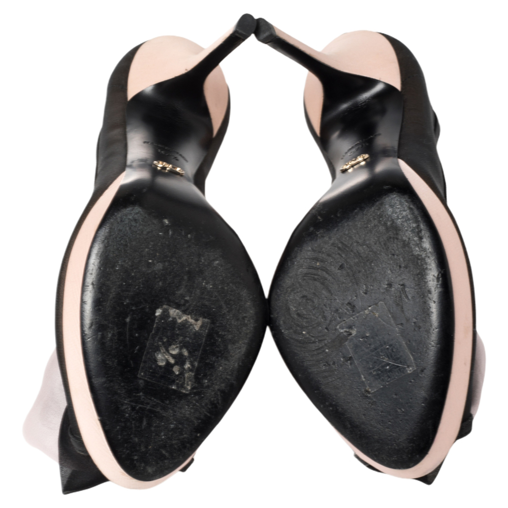 Dior Black/Pink Mesh Rose Detail Peep Toe Pumps Size 37.5